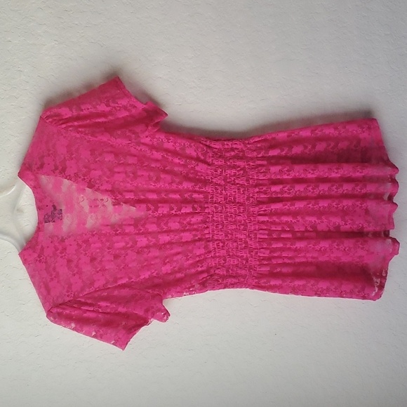 Torrid cinched waist short sleeve pink lace sz 2 top - Picture 2 of 7